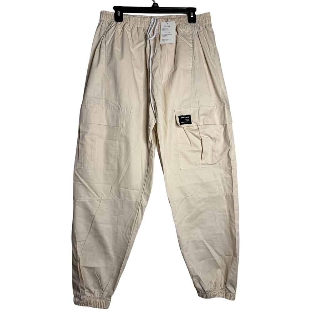 Sangtree Pant Mens Cotton Cargo Jogger Drawstring Stretch Workwear Color Beige